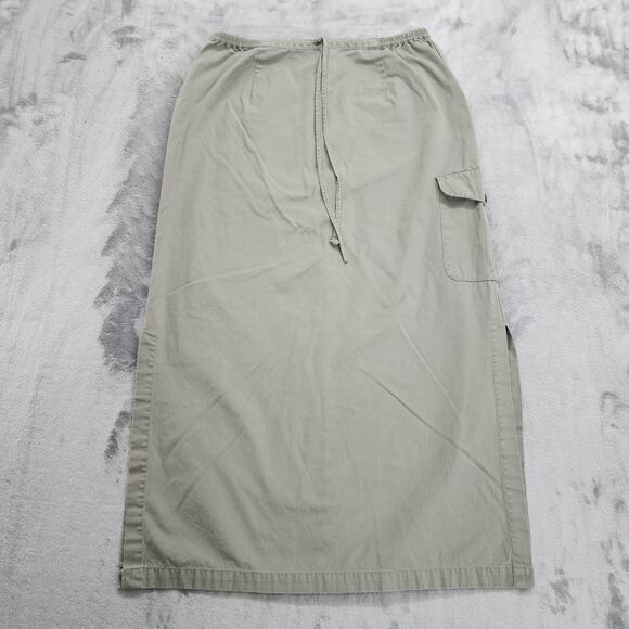 Vintage Eddie Bauer Skirt Size 12 Green Gray Khaki Cargo Maxi Cotton Drawstring - Picture 1 of 11